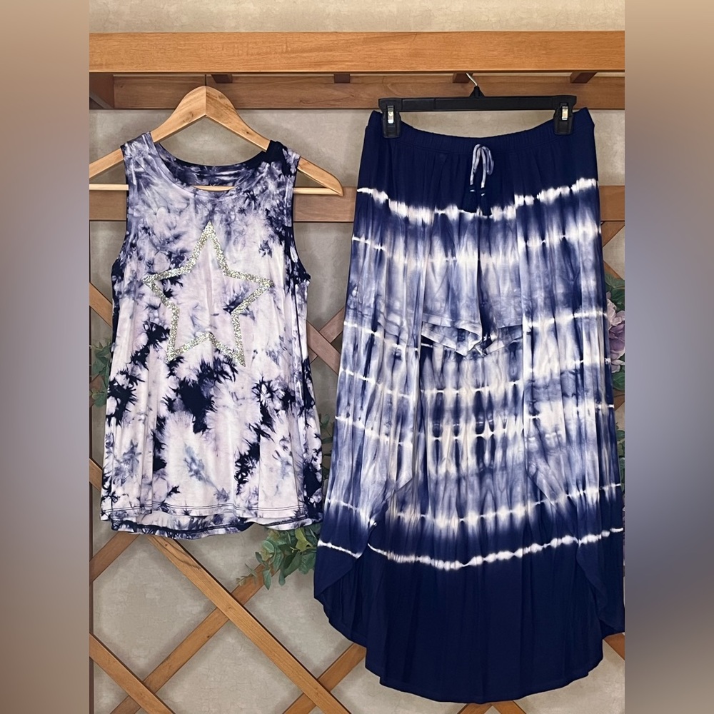 Justice girls TieDye Skirt(14/16) and Top(12) summer set light and soft fabric